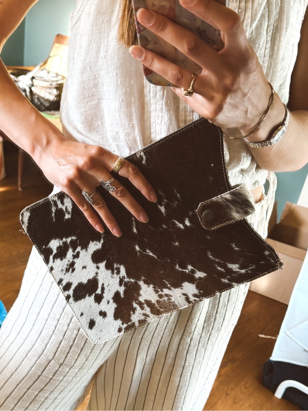 Genuine cowhide purse envelope large clutch